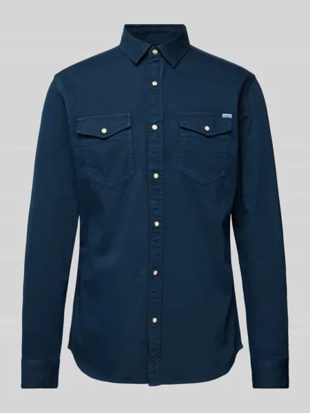 Koszula casualowa o kroju slim fit z imitacji denimu model ‘ESHERIDAN’ Jack&jones granatowa