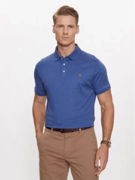 Тениска с яка Polo Ralph Lauren с изчистен дизайн синьо