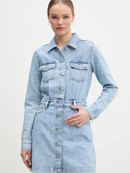 Tommy Jeans Rochie tip bluză denim albastru