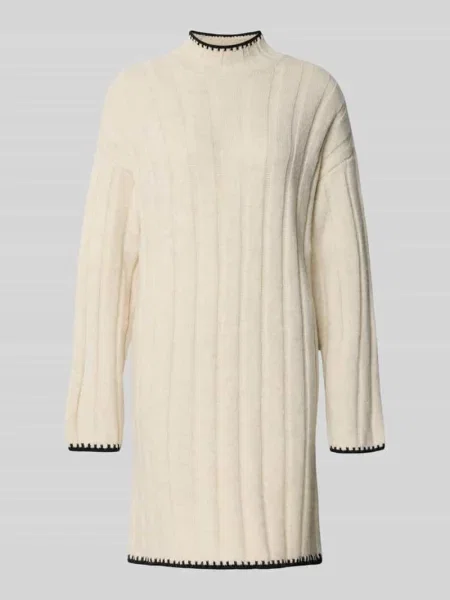 Sukienka z dzianiny o kroju comfort fit z detalami w kontrastowym kolorze model ‘CHICK’ Only biała