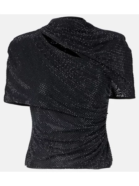 Top Self-portrait plasă drapat negru