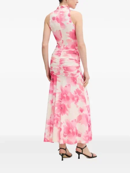 Rochie maxi Bardot cu volane cu legături roz