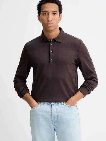 Majica dugih rukava s dodatkom vune Calvin Klein smeđa