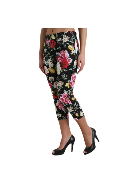 Spodnie Dolce And Gabbana w kwiatki biznesowe czarne