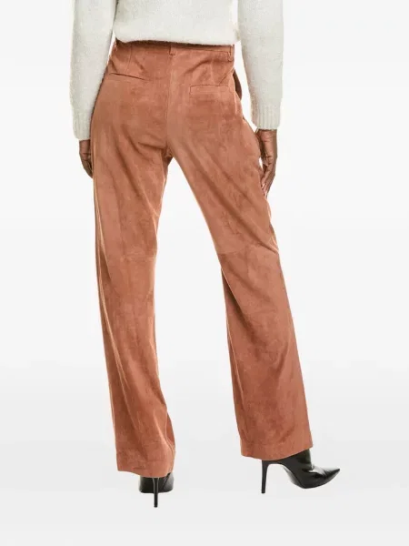 Pantaloni Brunello Cucinelli din piele de căprioară maro