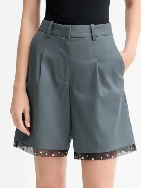 IRO pantaloni scurți din lână cu imprimeu high waist gri