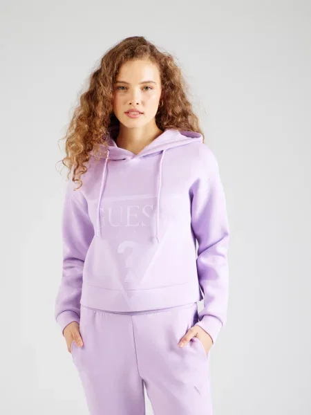 Суичър с качулка Guess с качулка с принт виолетово