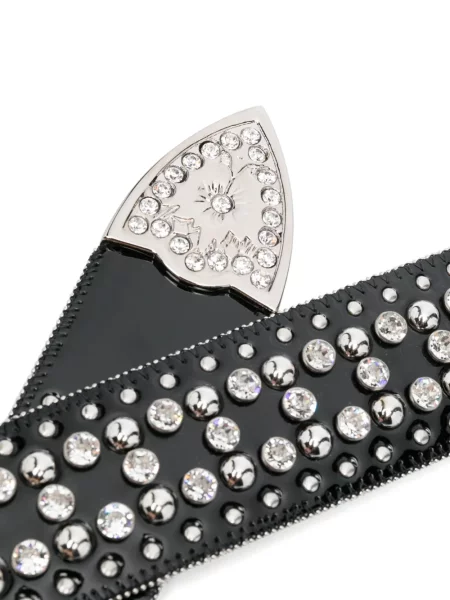 Iš natūralios odos diržas Philipp Plein su kristalais juoda