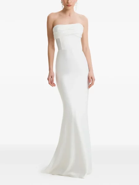 Rochie maxi Framboise drapată fără bretele alb