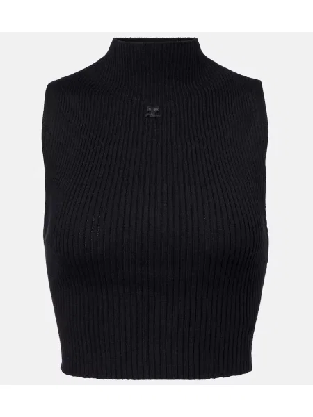 Top Courreges wełniany prążkowany czarny