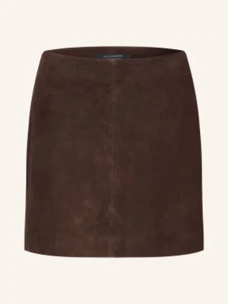 Allsaints Kožená Sukně Renai tmavě hnědá