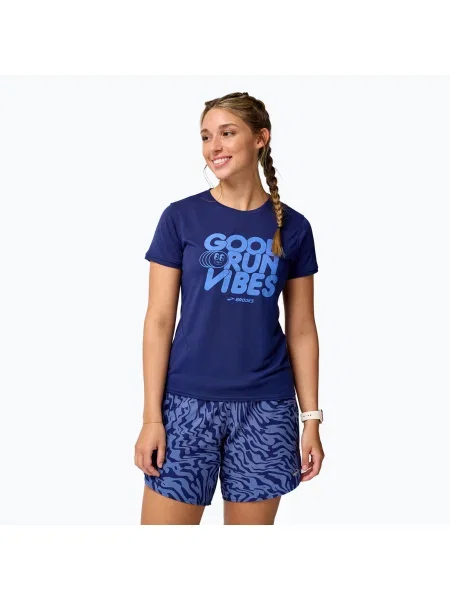Tricou de alergare Brooks Distance midnight/good run vibes pentru femei