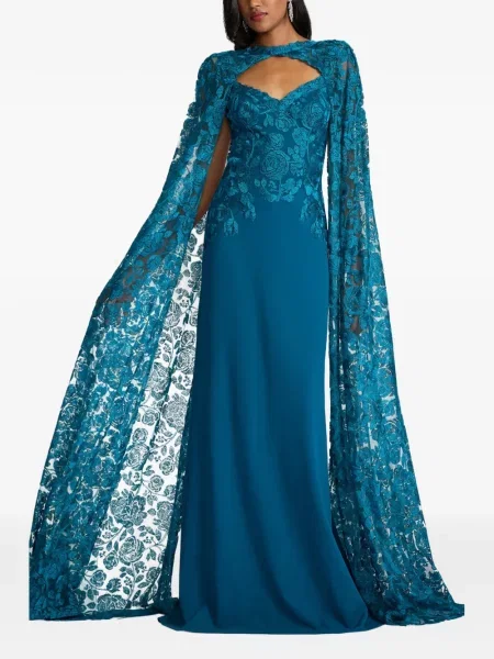 Gėlėtas nėriniuotas maxi suknele Tadashi Shoji mėlyna