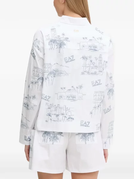 Lung cămașă Ea7 Emporio Armani cu imagine alb