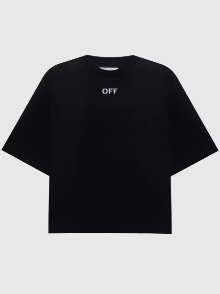 Укорочена футболка в рубчик Off-white чорна