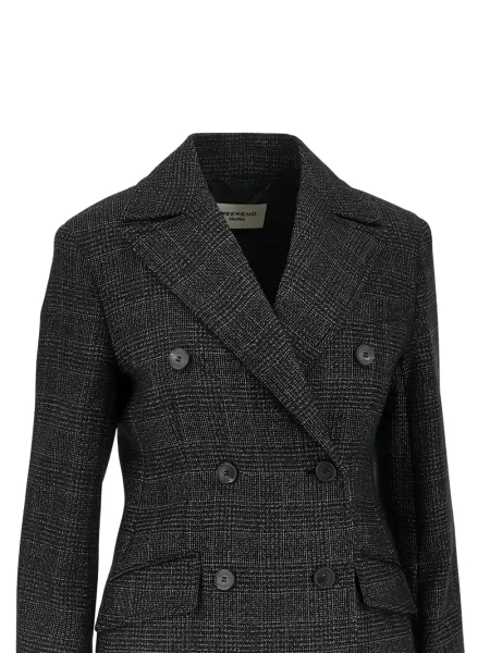 Μάλλινος καρό μπλέιζερ Weekend Max Mara διπλόκουμπα γκρι