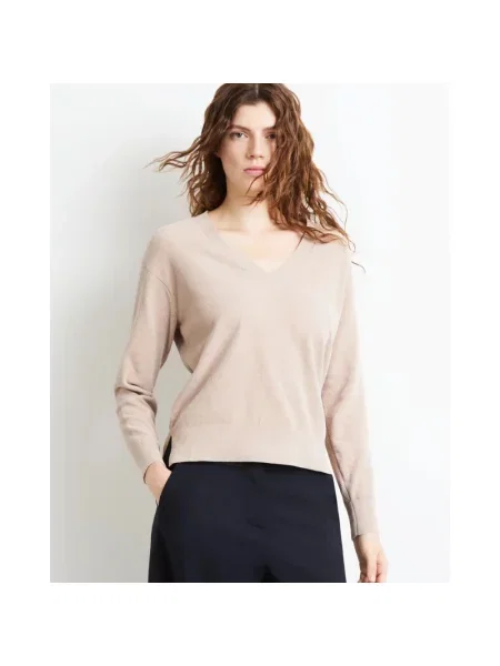 Sweter Rrd z dekoltem w serek beżowy
