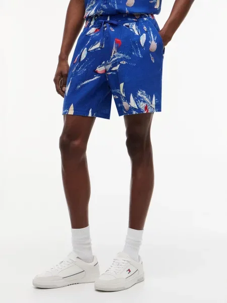 Tommy Jeans Nohavice modrá / svetložltá / čerešňová biela