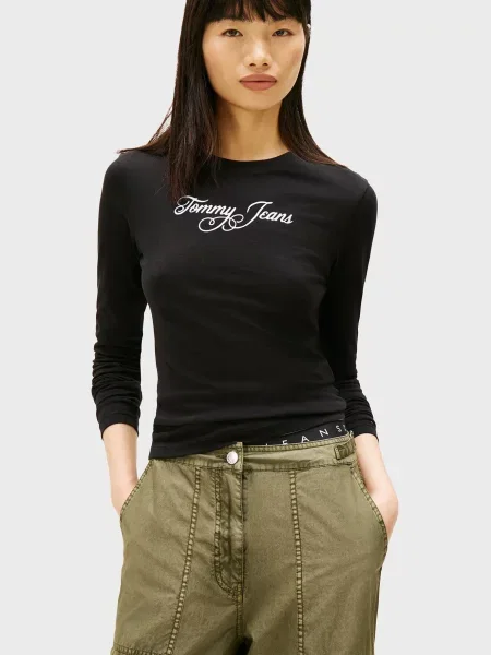 Лонгслів Tommy Jeans з автографом чорний