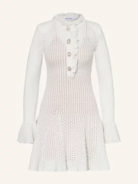 Self-Portrait Sukienka Z Dzianiny Z Kamieniami Ozdobnymi I Falbanami weiss biała