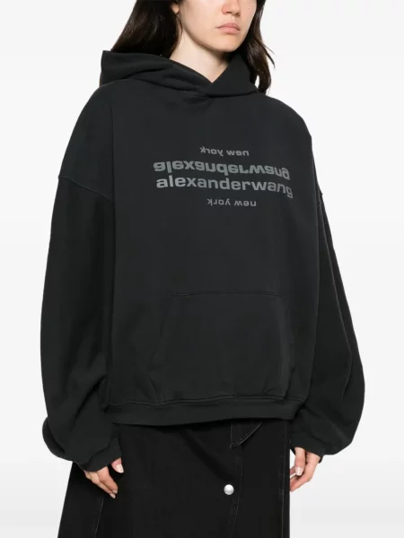 Hanorac cu glugă Alexander Wang cu imagine negru