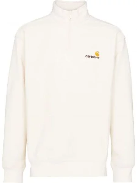 Hanorac Carhartt Wip cu broderie de jumătate de fermoar alb