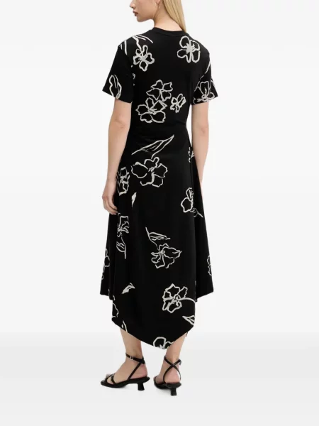 Rochie midi Desigual cu model floral asimetrică negru
