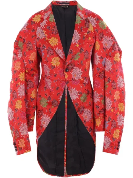 Sacou Comme Des Garçons cu model floral din jacard roșu