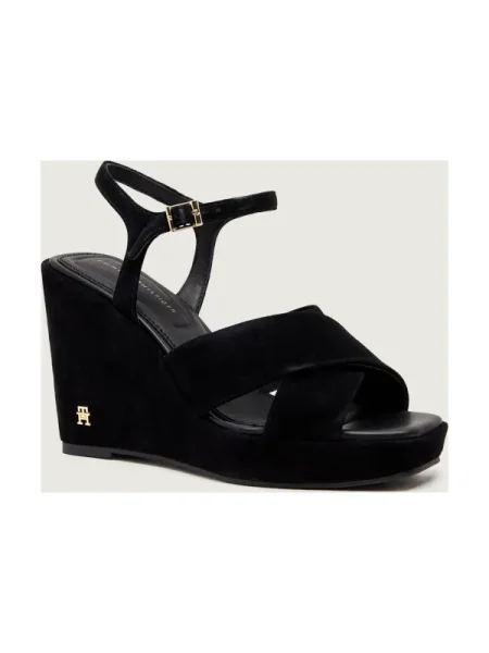 Tommy Hilfiger Sandale Suede Wrapped High Wedge negru