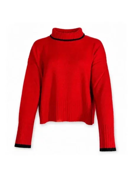 Lniany sweter z golfem Pinko czerwony