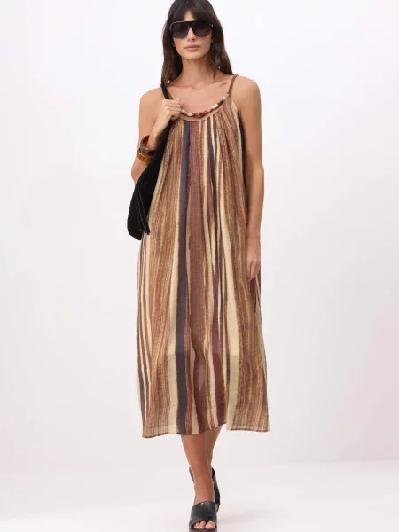 Trendyol Rochie de vară crem / maro / maro ruginiu / metalic gri