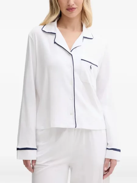 Tricou Polo Ralph Lauren cu decolteu rotund de mătase cu dungi alb