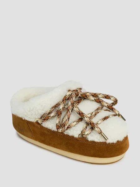 Kapcie Skórzane Moon Boot Mule Shearling New białe