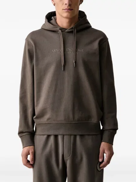 Hanorac cu glugă Armani Exchange cu imagine cu cordon maro