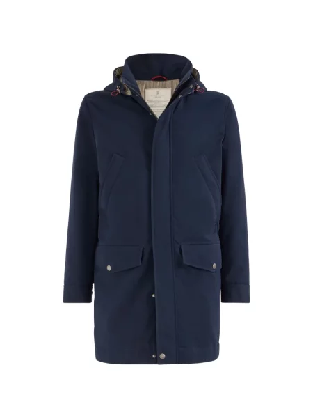 Geacă parka Brunello Cucinelli cu glugă din microfibră albastru