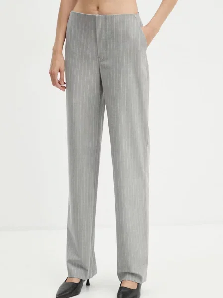 Moschino Jeans spodnie z domieszką wełny proste high waist szary