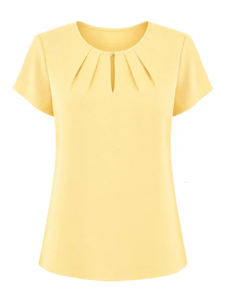 REGINA FASHION Blúzka Short Sleeve Blouse with Pleated Neckline pastelovo žltá