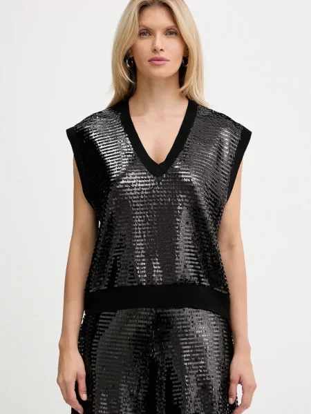 Armani Exchange vestă din amestec de lână light negru