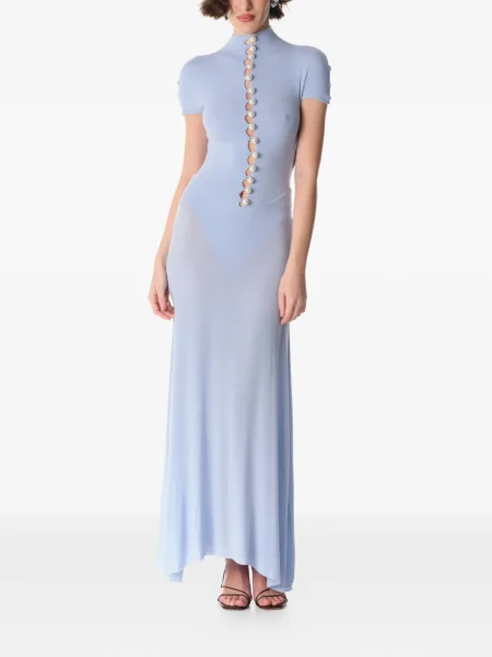 Rochie maxi Manuri cu perle de costum albastru