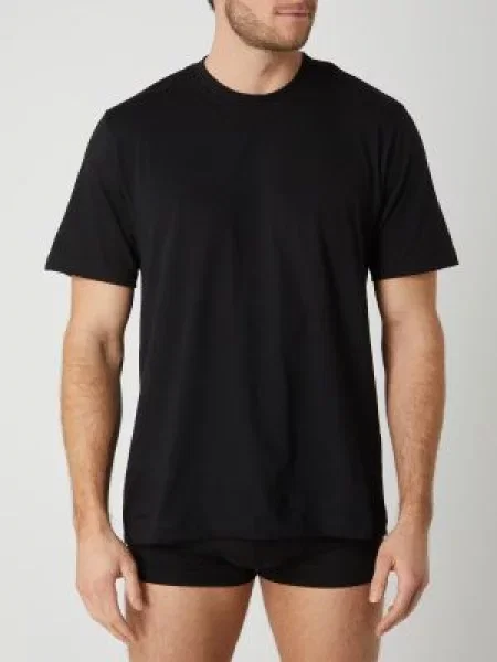 T-shirt z bawełny w zestawie 2 szt. Schiesser czarna