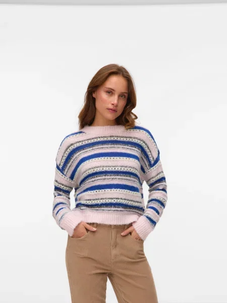VERO MODA Pulover VMLENORA kraljevo modra / roza / črna bela