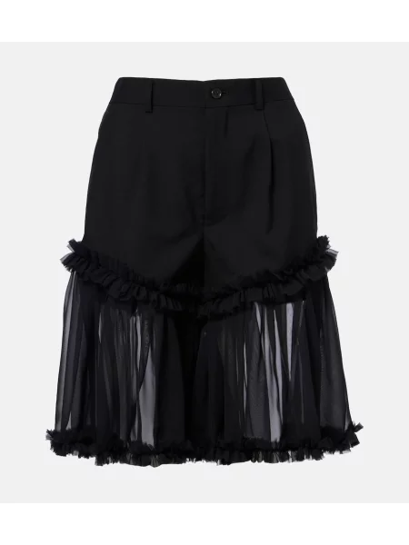 Szorty Noir Kei Ninomiya wełniane z falbankami czarne