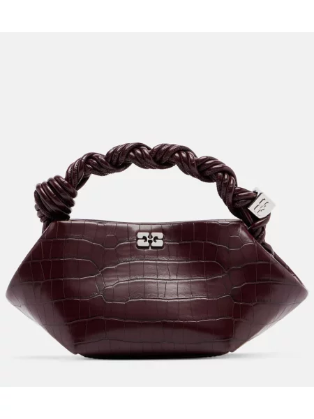 Geanta de piele Ganni din piele bordo