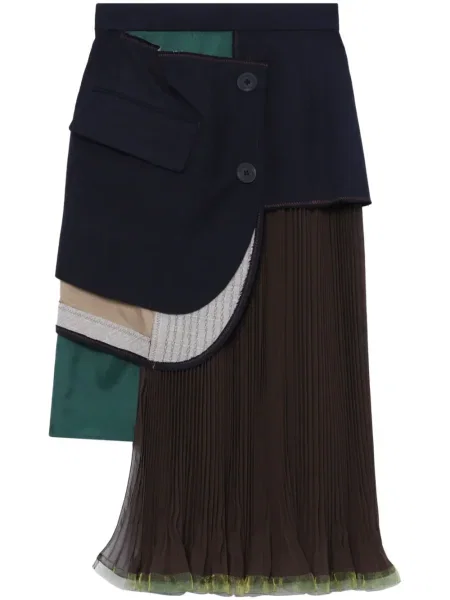 Spódnica midi Kolor asymetryczna do kolan niebieska