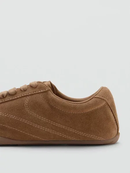 Buty sportowe skórzane z kontrastowymi wstawkami piaskowy Kobieta 42 MANGO