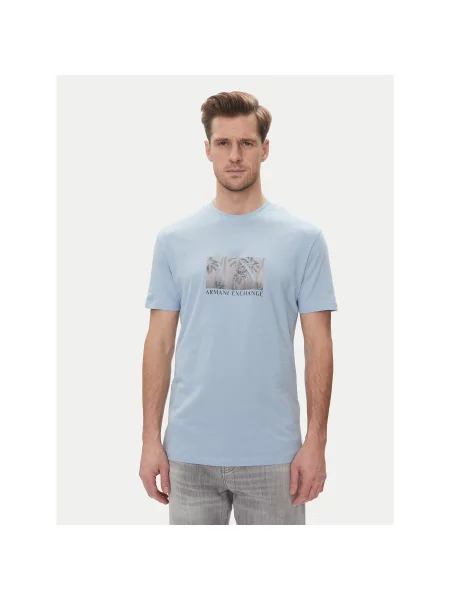 Armani Exchange Marškinėliai Žydra Regular Fit