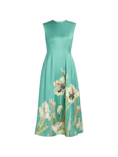 Rochie midi Erdem fără mâneci cu model floral cu imagine verde