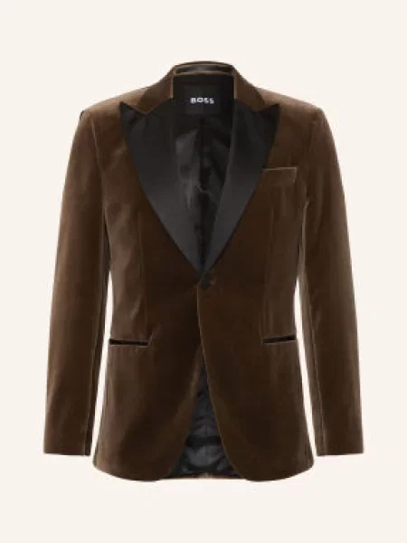 Boss Sametové Sako Hutson Slim Fit open brown hnědé