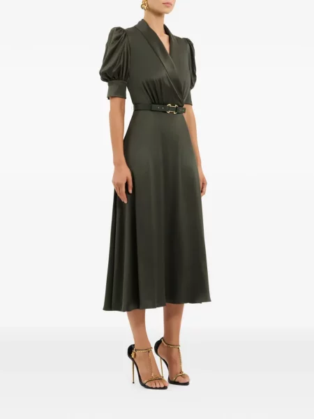 Cu centură rochie midi Rebecca Vallance de mătase verde