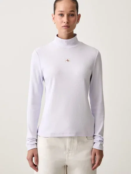 Calvin Klein Jeans tričko s dlhým rukávom dámske s bavlnou fialová